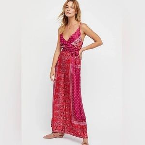 NEW Free People Cabbage Rose Wide Leg Boho Jumpsuit in Pink Sz 10